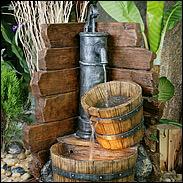 wooden barrels wirth pump water feature section